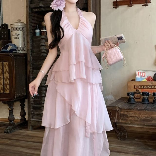 Flowy Top Maxi Cami V-Neck / A-Line Skirt Plain