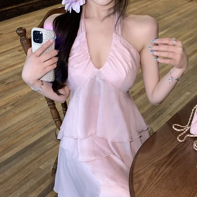 Flowy Top Maxi Cami V-Neck / A-Line Skirt Plain