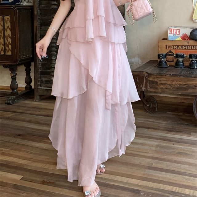 Flowy Top Maxi Cami V-Neck / A-Line Skirt Plain