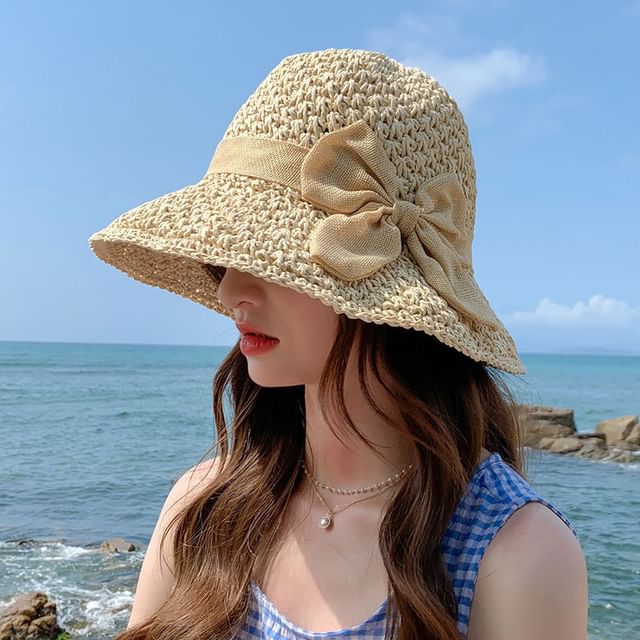 Hat Sun Straw Bow
