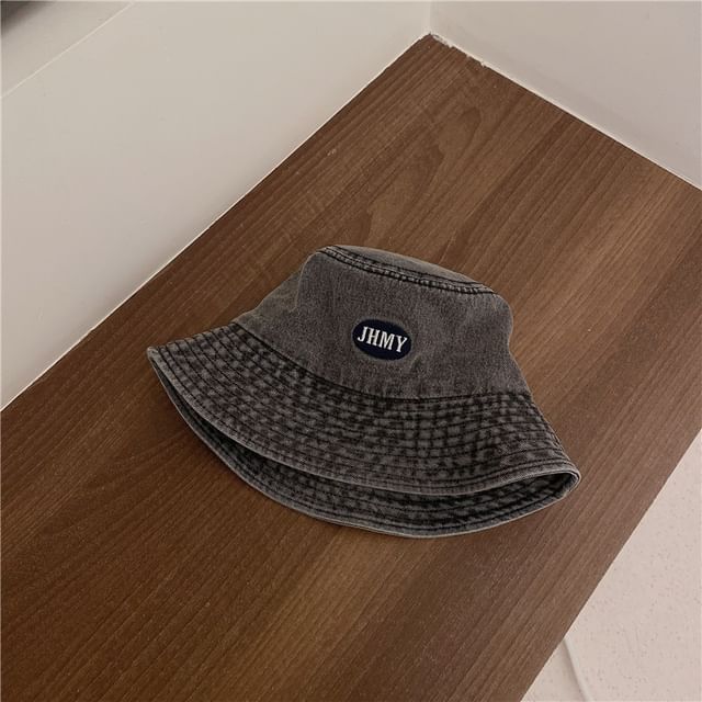 Hat Lettering Denim Bucket Washed Embroidered