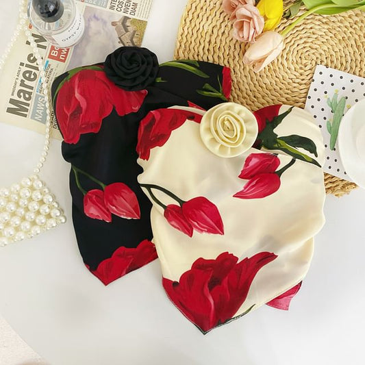 Asymmetrisches Crop-Tube-Top mit Blumen-Akzent