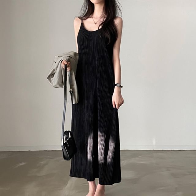 Sleeveless Ribbed Plain Maxi A-Line Dress