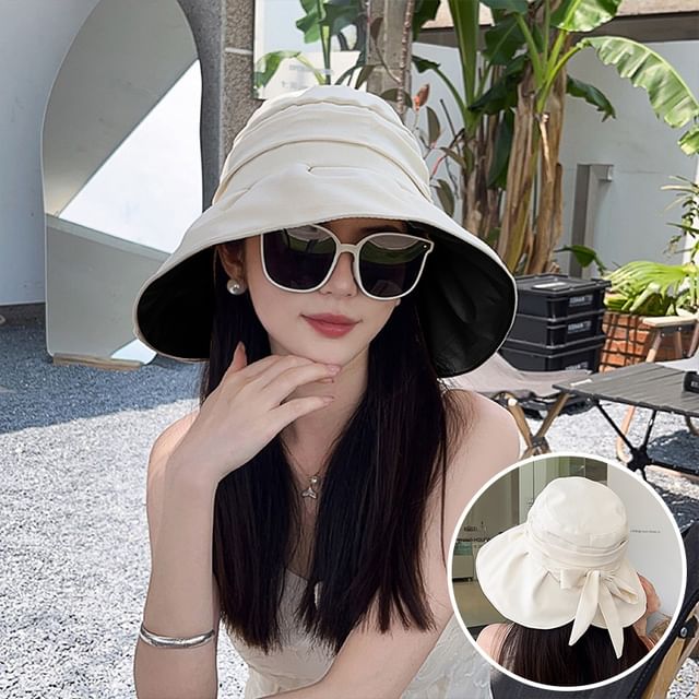 Brim Ruched Bow Wide Hat Bucket