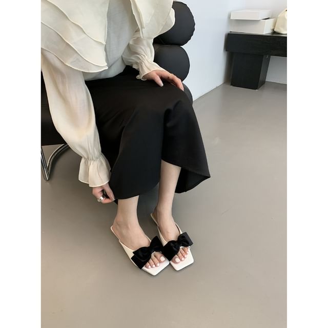 Kitten Heel Sandals Slide Bow