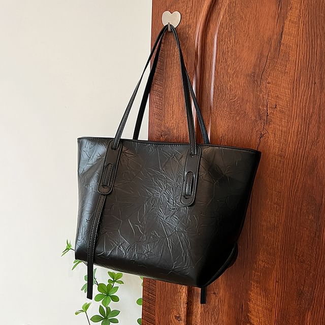 Faux Plain Tote Bag Leather