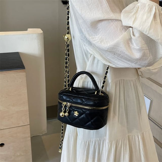 Chain Plain Crossbody Bag Faux Strap Leather Quilted