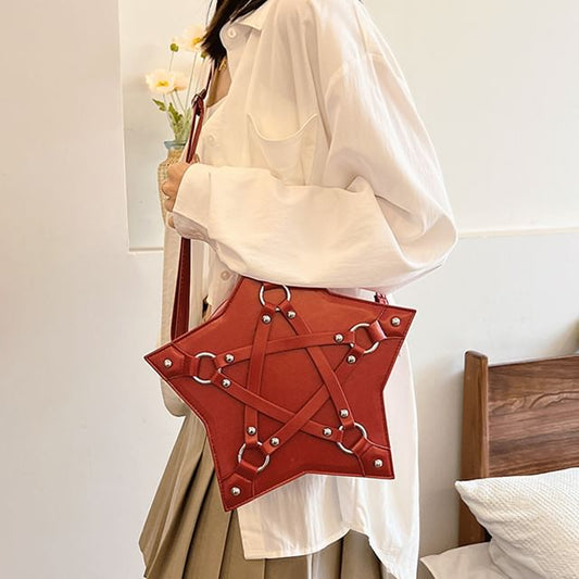Crossbody Shape Studded Star Bag Leather Faux