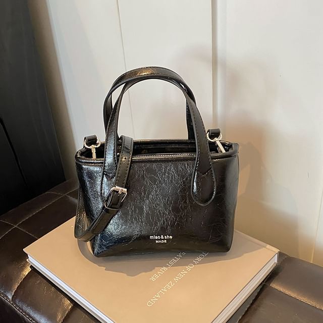 Plain Bag Leather Top Faux Handle Crossbody