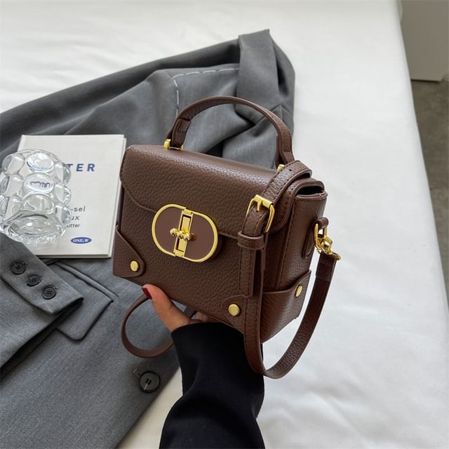 Plain Top Leather Faux Crossbody Bag Handle Flap