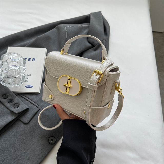 Plain Top Leather Faux Crossbody Bag Handle Flap