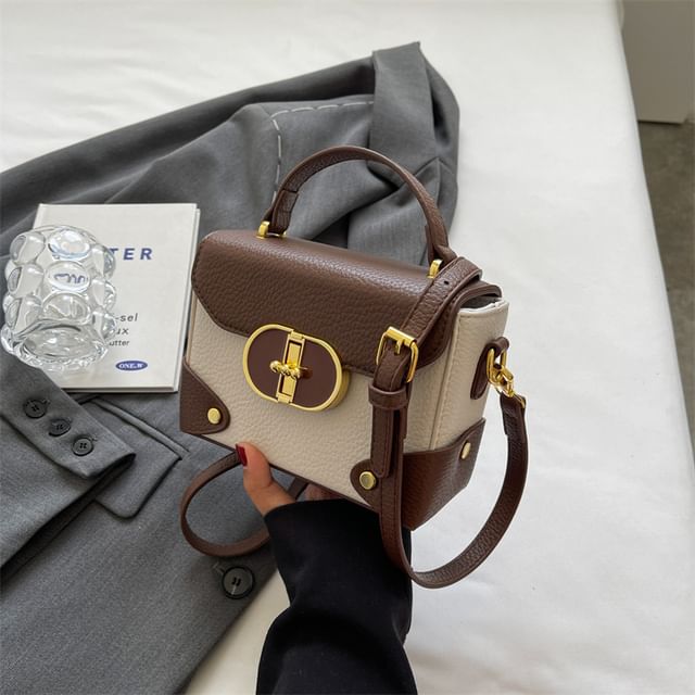 Plain Top Leather Faux Crossbody Bag Handle Flap