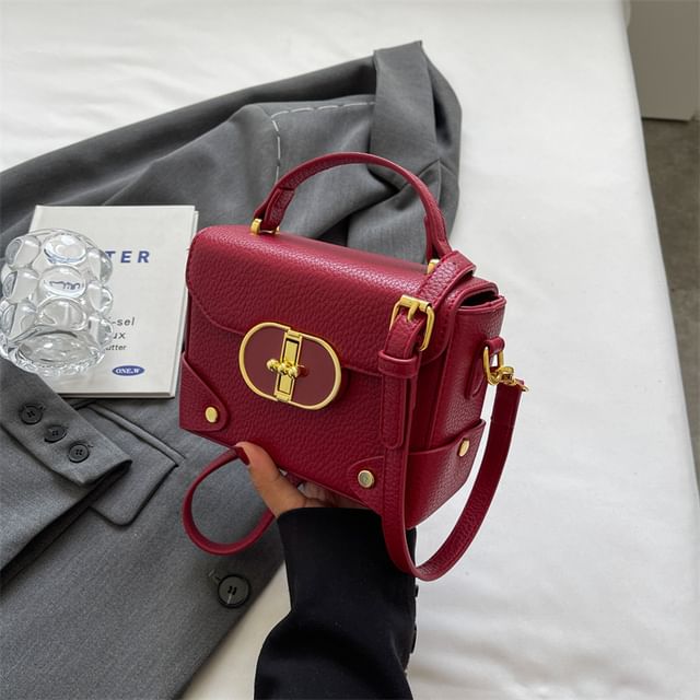 Plain Top Leather Faux Crossbody Bag Handle Flap