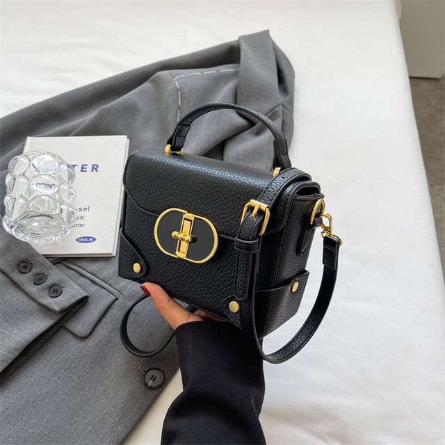 Plain Top Leather Faux Crossbody Bag Handle Flap