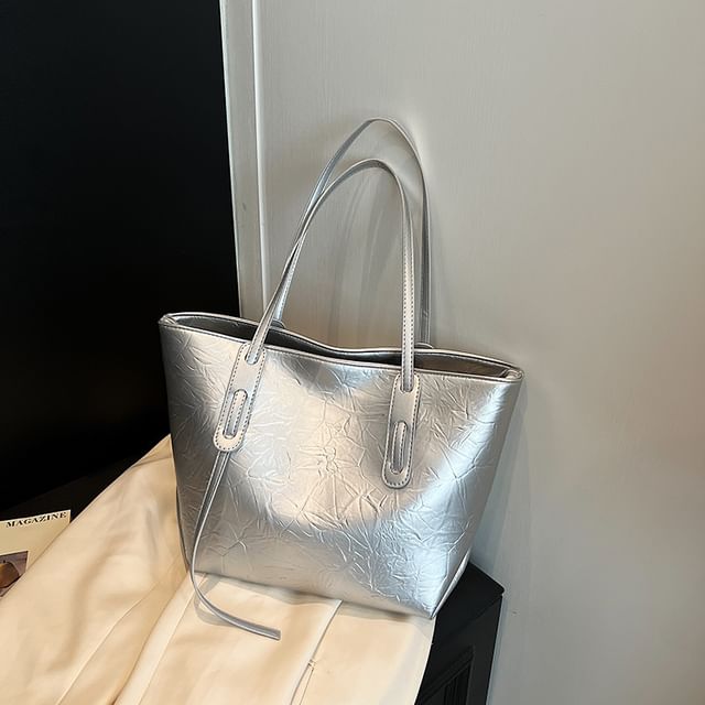 Faux Plain Tote Bag Leather