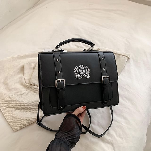 Backpack Faux Embroidered Studded Satchel Leather