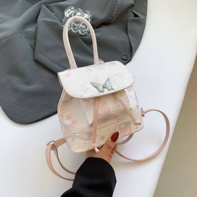 Leather Butterfly Flap Backpack Print Faux