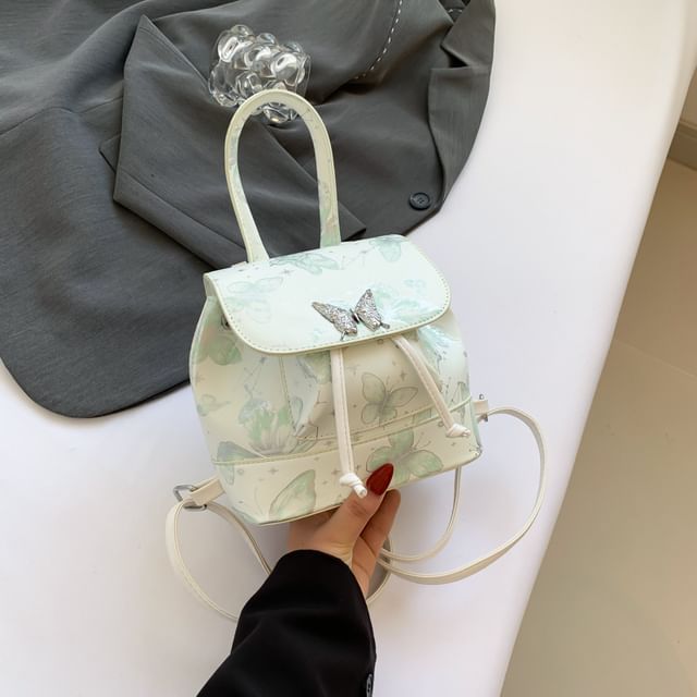 Leather Butterfly Flap Backpack Print Faux