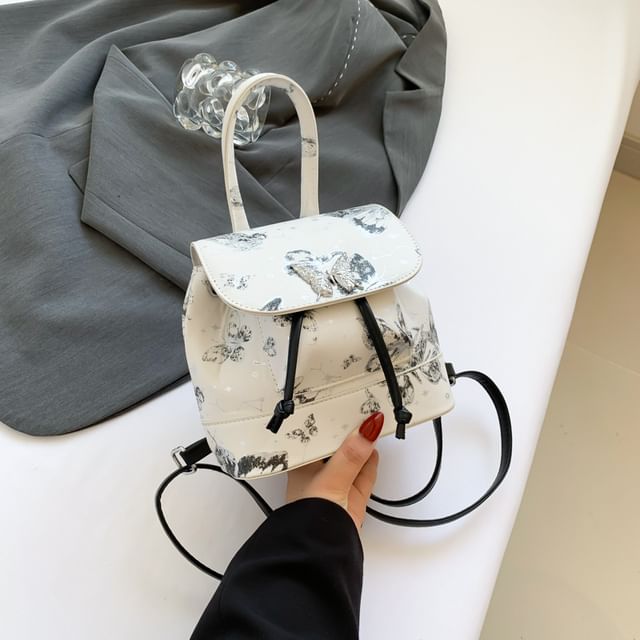 Leather Butterfly Flap Backpack Print Faux