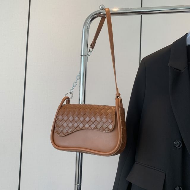 Flap Bag Faux Leather Woven Crossbody Plain