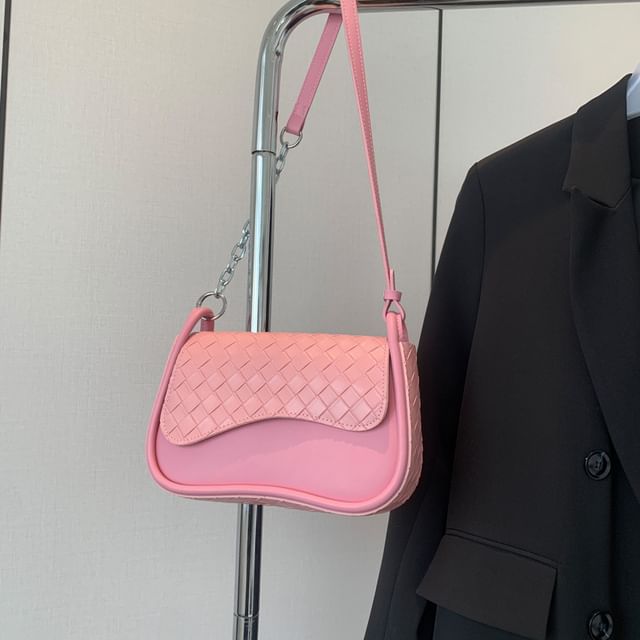 Flap Bag Faux Leather Woven Crossbody Plain