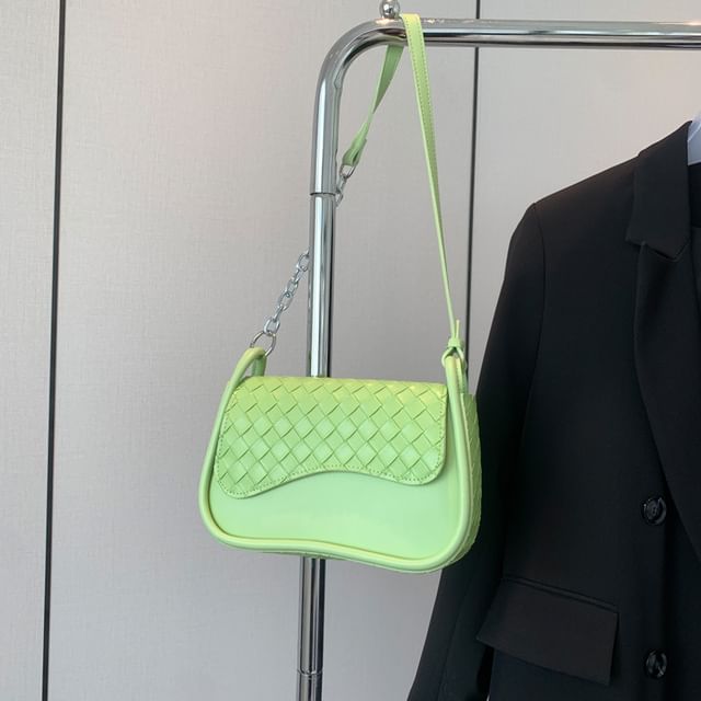 Flap Bag Faux Leather Woven Crossbody Plain