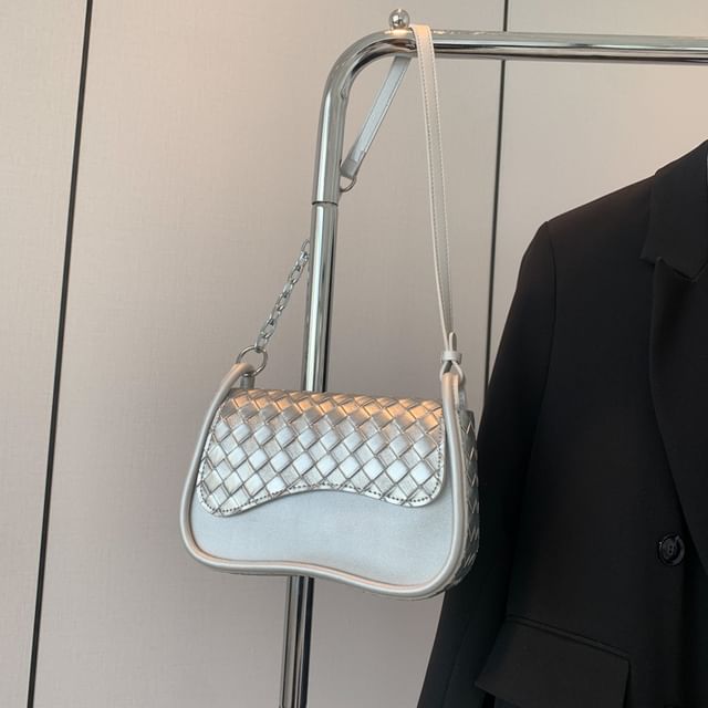 Flap Bag Faux Leather Woven Crossbody Plain