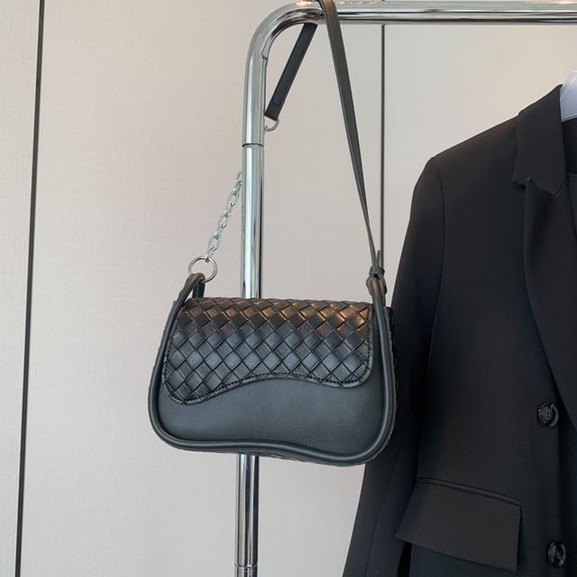 Flap Bag Faux Leather Woven Crossbody Plain