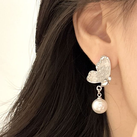 Pearl Faux Floral Earring Butterfly / Drop Alloy Crystal