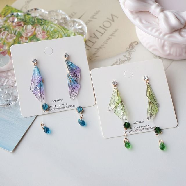 Faux Earring Crystal Dangle Butterfly Alloy