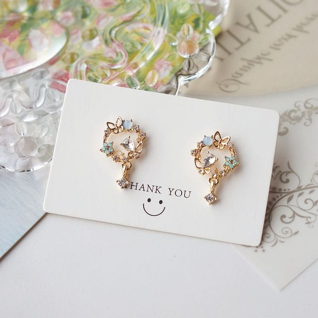 Drop Alloy Butterfly Earring Rhinestone