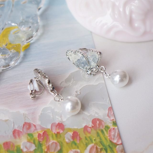 Pearl Faux Floral Earring Butterfly / Drop Alloy Crystal