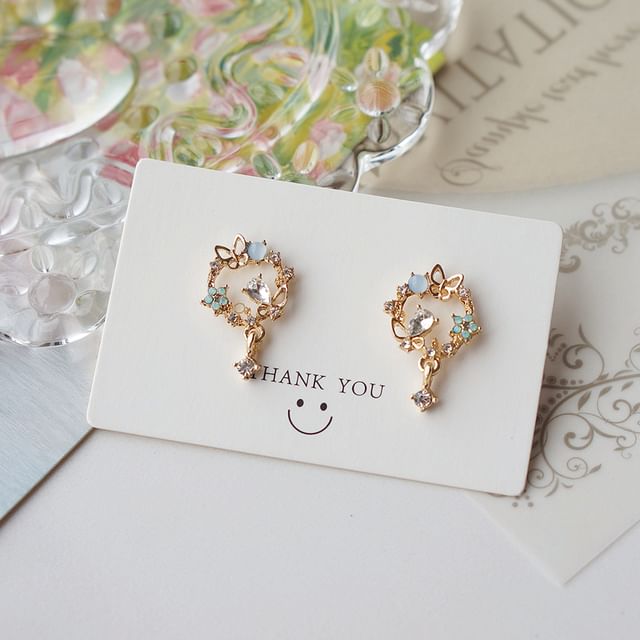 Drop Alloy Butterfly Earring Rhinestone