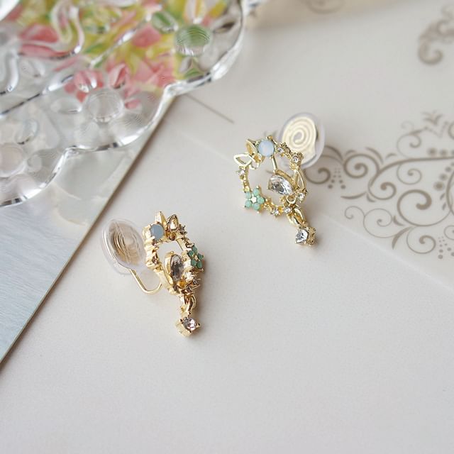 Drop Alloy Butterfly Earring Rhinestone