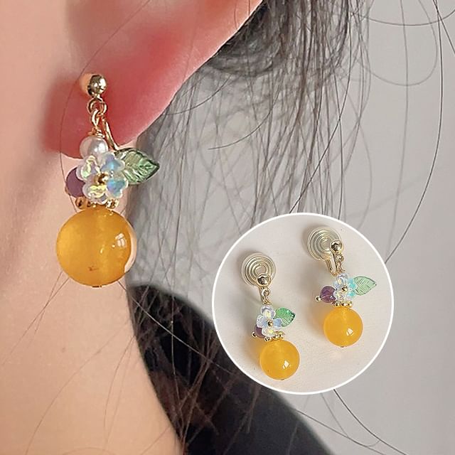 Faux Earring Alloy Floral Gemstone Dangle