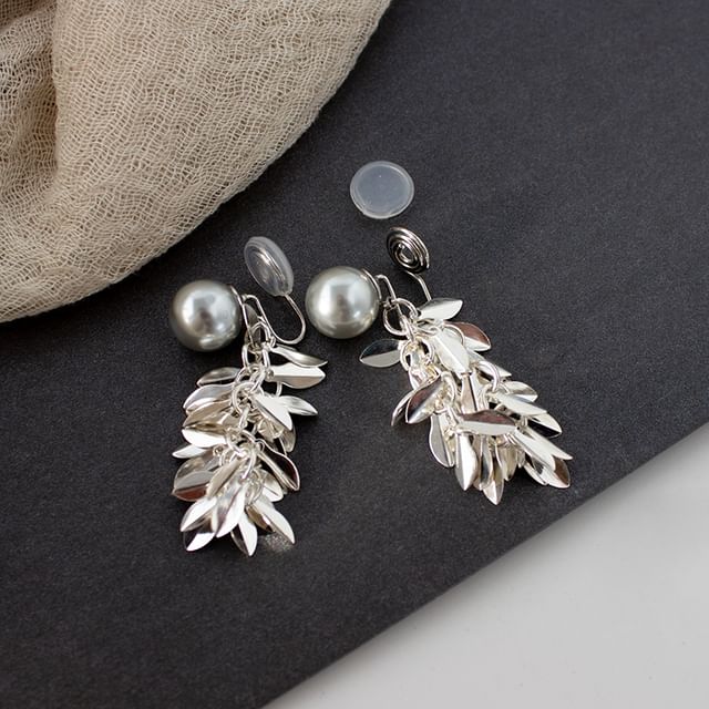 Alloy Pearl Earring Chandelier Faux Leaf