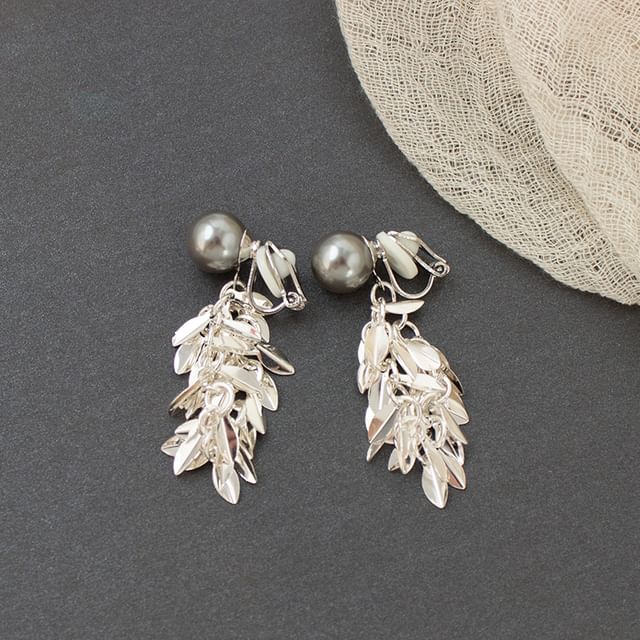 Alloy Pearl Earring Chandelier Faux Leaf