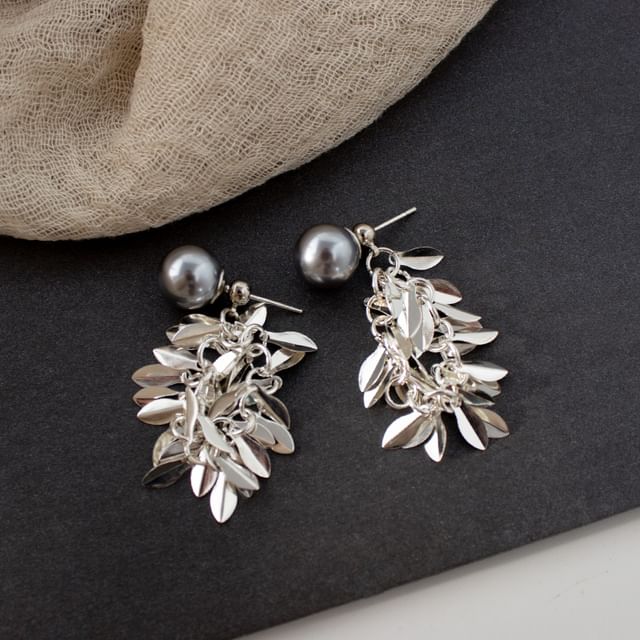Alloy Pearl Earring Chandelier Faux Leaf