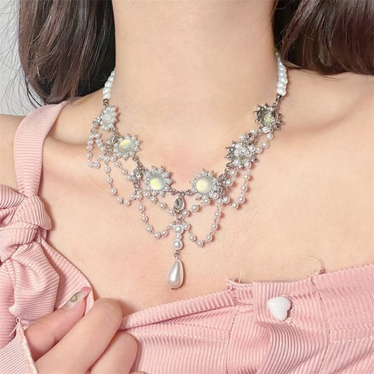 Choker Faux Layered Alloy Pearl