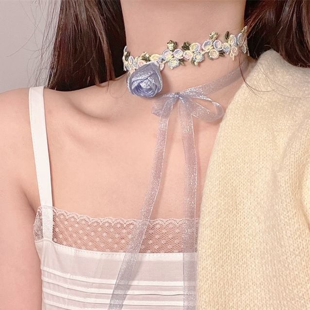 Lace Rose Ribbon Choker
