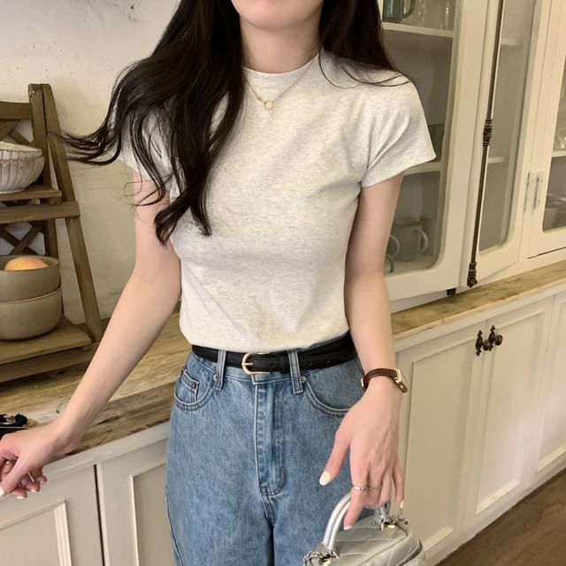 Crew Tee Neck Plain Short-Sleeve