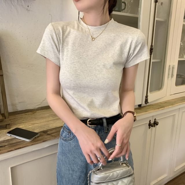 Crew Tee Neck Plain Short-Sleeve