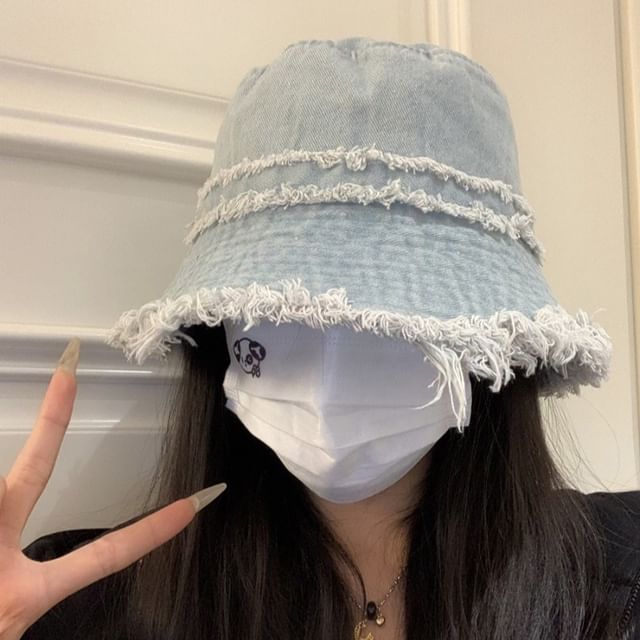 Fringed Distressed Hat Denim Bucket