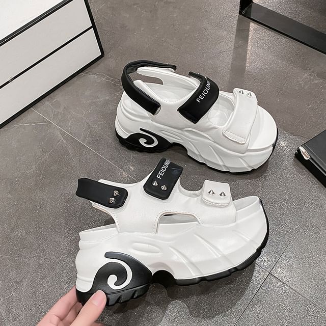 Slingback Strap Adhesive Two Studded Platform Tone Sandals