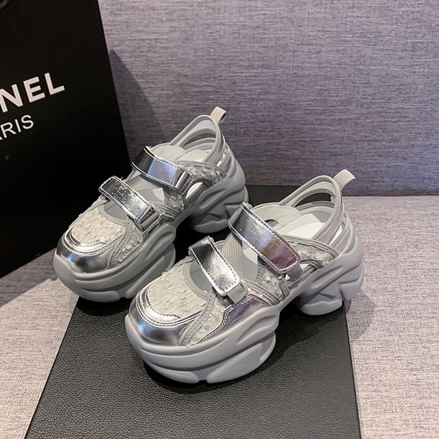 Sandals Strap Sneaker Platform Sequin Adhesive Mesh