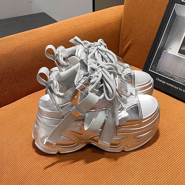 Sandals Slingback Lace-Up Sequin Platform