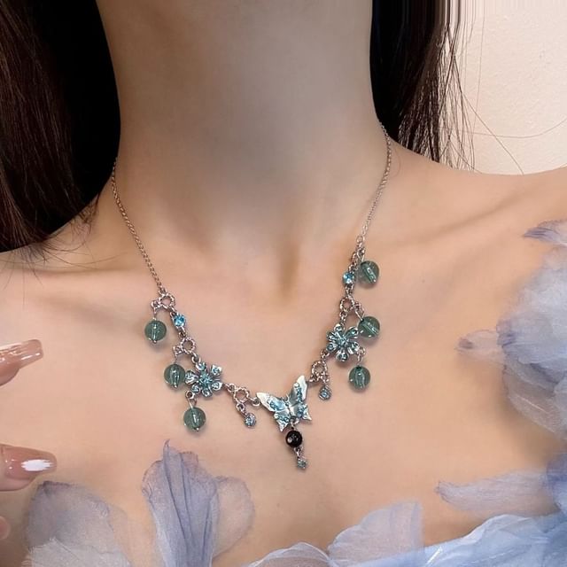 Alloy Floral Butterfly Choker