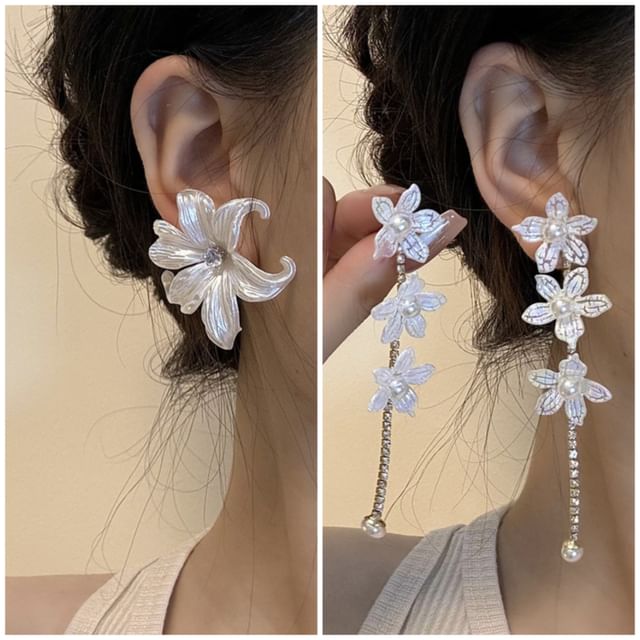 Earring Dangle Stud / Floral Alloy