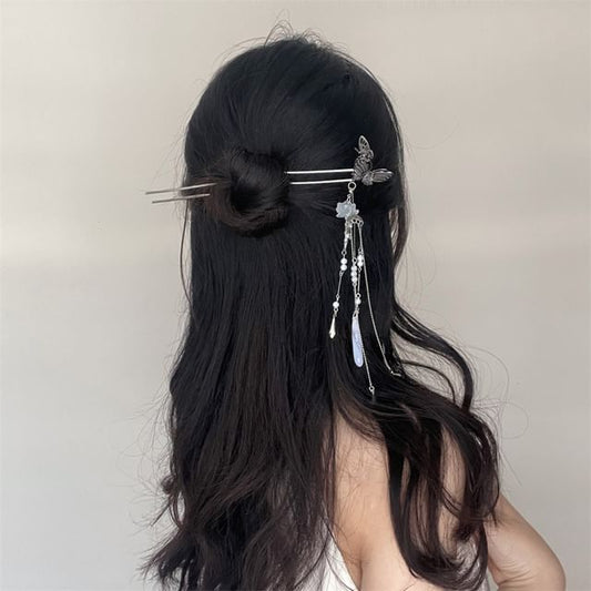 Lotus Hair Butterfly Alloy Faux Stick Pearl