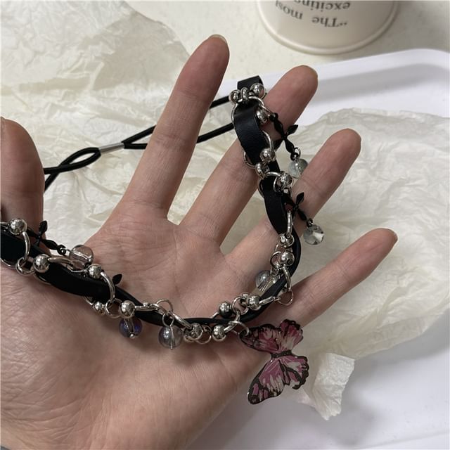 Butterfly Faux Leather Chain Crystal Thigh